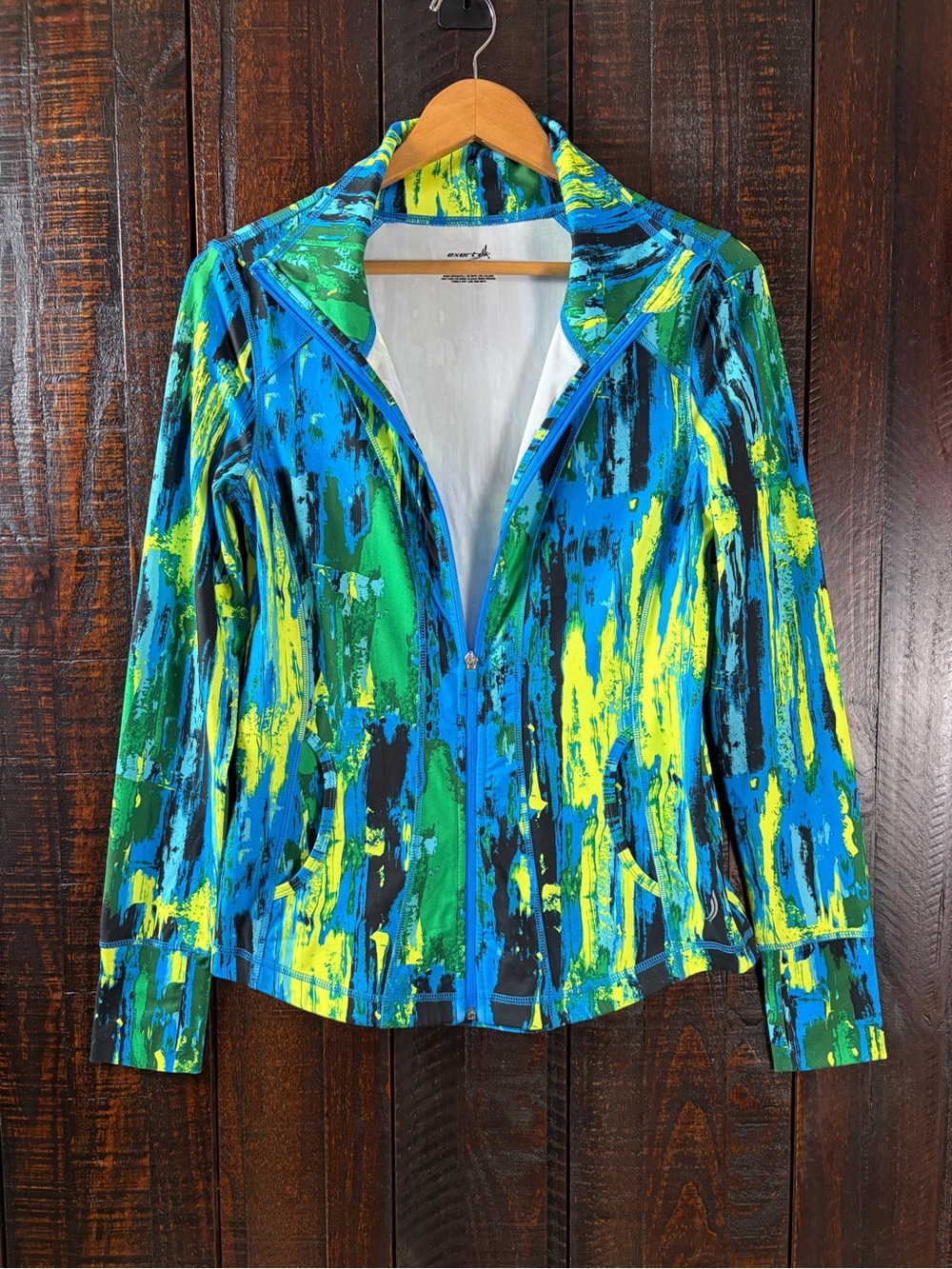 Women’s Running Jacket Vibrant Blue Green Brush Stroke Printed Active Jacket